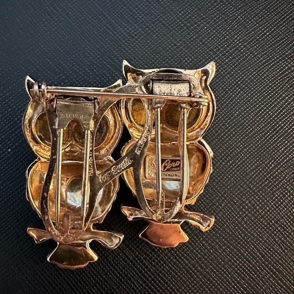 Coro brooch Duette Birds owl A Katz Des 1944s Sterling silver Enamel - Picture 4 of 13